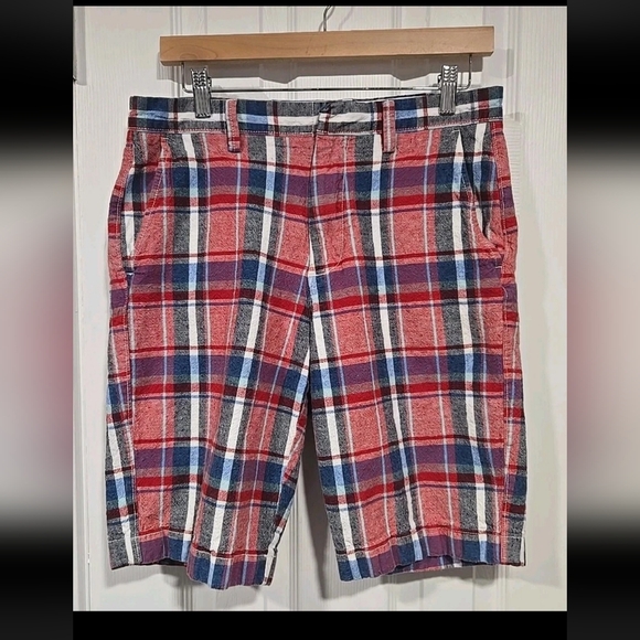 J. Crew Other - J. Crew Men's 30W Shorts Plaid Rivington Bermuda Preppy Red Linen Cotton